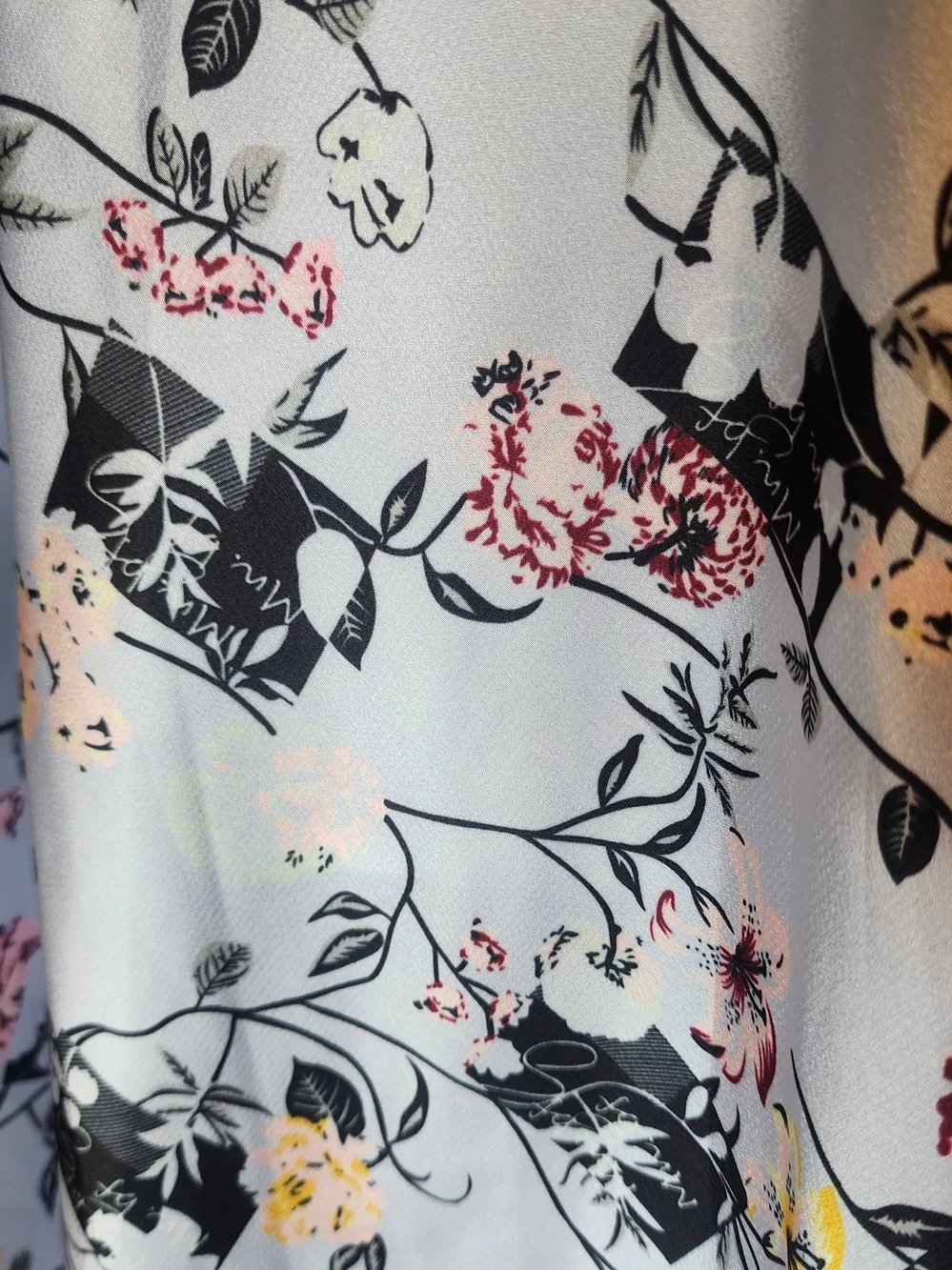 InShop Floral Wrap Skirt in White with Black & Soft Pink Blooms